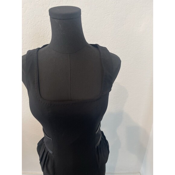 Dsquared2 Black Peplum Leather Trim Wool Mid-length Dress EU Sz 40 US 8 Bodycon - Picture 7 of 8